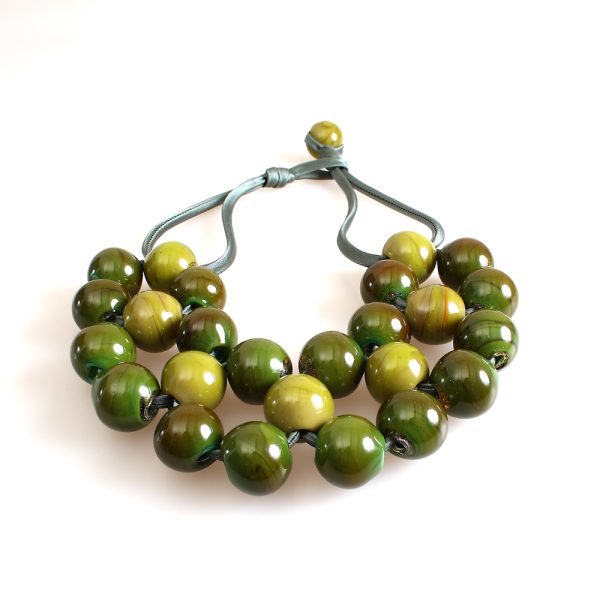 necklace venice murano glass ninfea dark green
